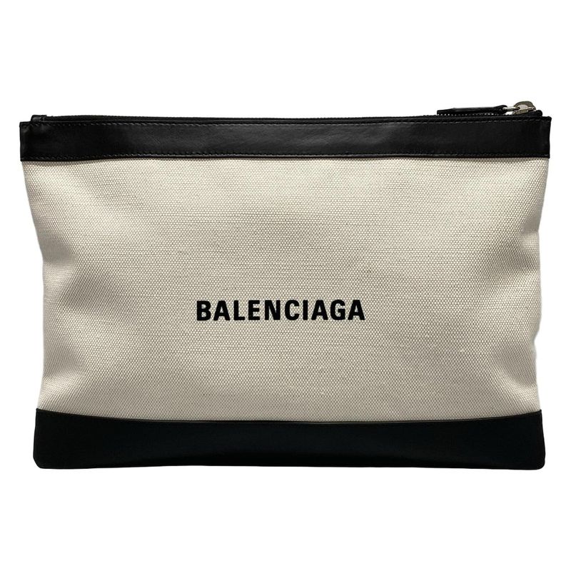 Balenciaga Clutch Bag Navy Clip M 373834 Ivory And Black Leather