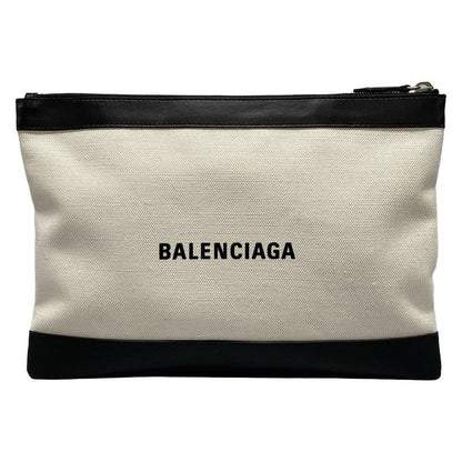 Balenciaga Clutch Bag Navy Clip M 373834 Ivory And Black Leather