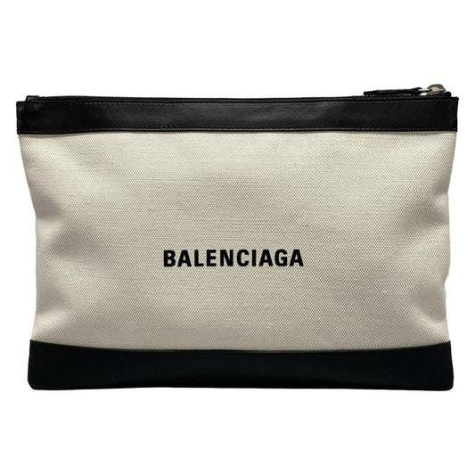Balenciaga Clutch Bag Navy Clip M 373834 Ivory And Black Leather