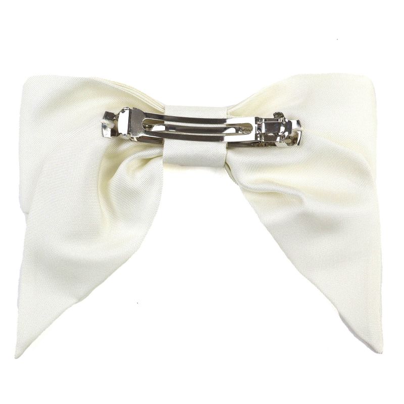 CHANEL 24P 100% Silk Coco Mark Ribbon Barrette Hair Accessory Off White Black