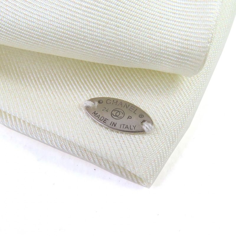 CHANEL 24P 100% Silk Coco Mark Ribbon Barrette Hair Accessory Off White Black