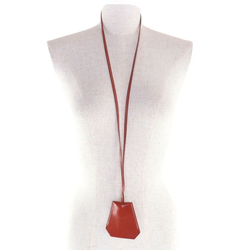 Hermes Vintage Leather Margiela Period Clochette Necklace Brown C Engraved