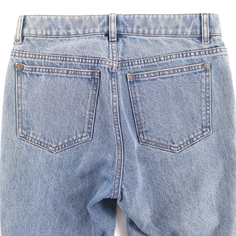 CHANEL P60217 Cotton Coco Mark Button Damaged Tulle Cropped Denim Pants