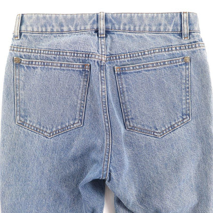 CHANEL P60217 Cotton Coco Mark Button Damaged Tulle Cropped Denim Pants