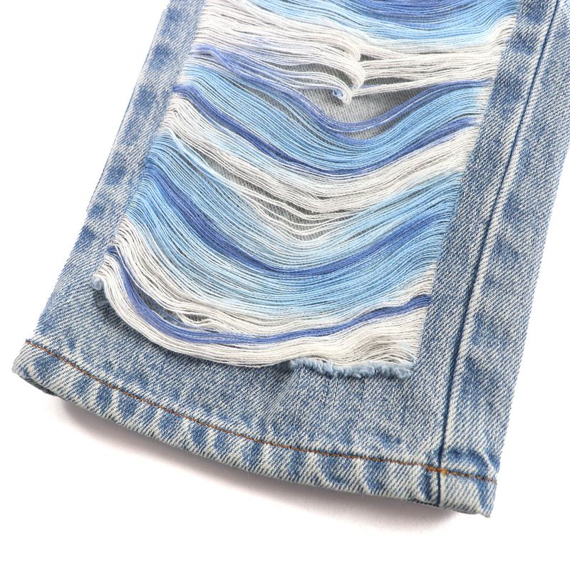 CHANEL P60217 Cotton Coco Mark Button Damaged Tulle Cropped Denim Pants