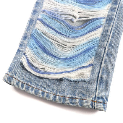 CHANEL P60217 Cotton Coco Mark Button Damaged Tulle Cropped Denim Pants