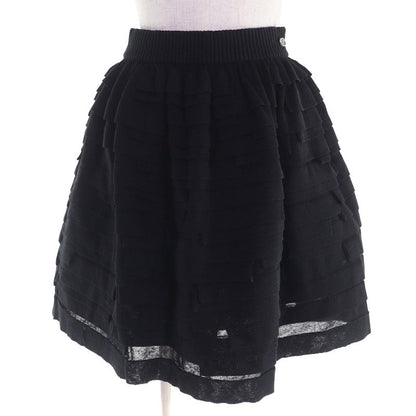 CHANEL P53208 Cotton Linen Coco Mark One Point Frill Design Mini Flared Skirt