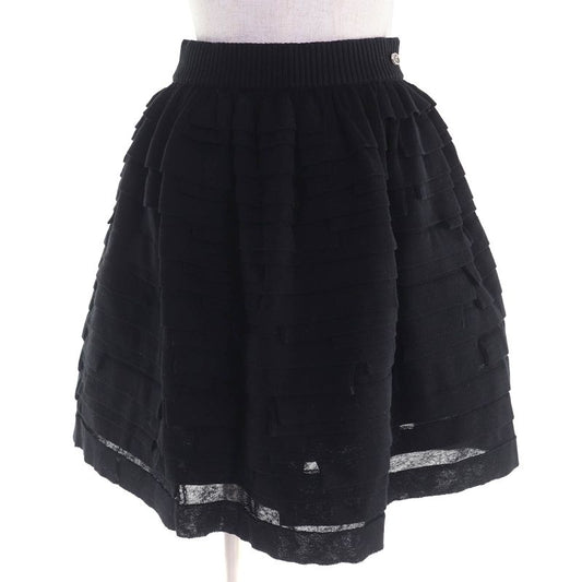 CHANEL P53208 Cotton Linen Coco Mark One Point Frill Design Mini Flared Skirt