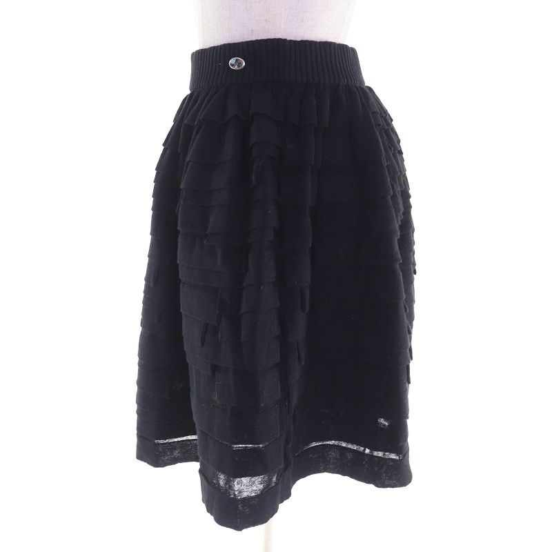 CHANEL P53208 Cotton Linen Coco Mark One Point Frill Design Mini Flared Skirt