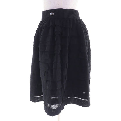 CHANEL P53208 Cotton Linen Coco Mark One Point Frill Design Mini Flared Skirt
