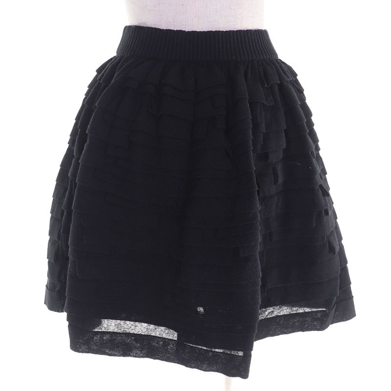CHANEL P53208 Cotton Linen Coco Mark One Point Frill Design Mini Flared Skirt