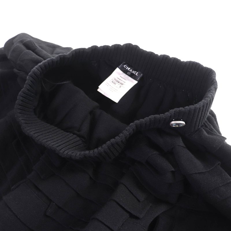 CHANEL P53208 Cotton Linen Coco Mark One Point Frill Design Mini Flared Skirt