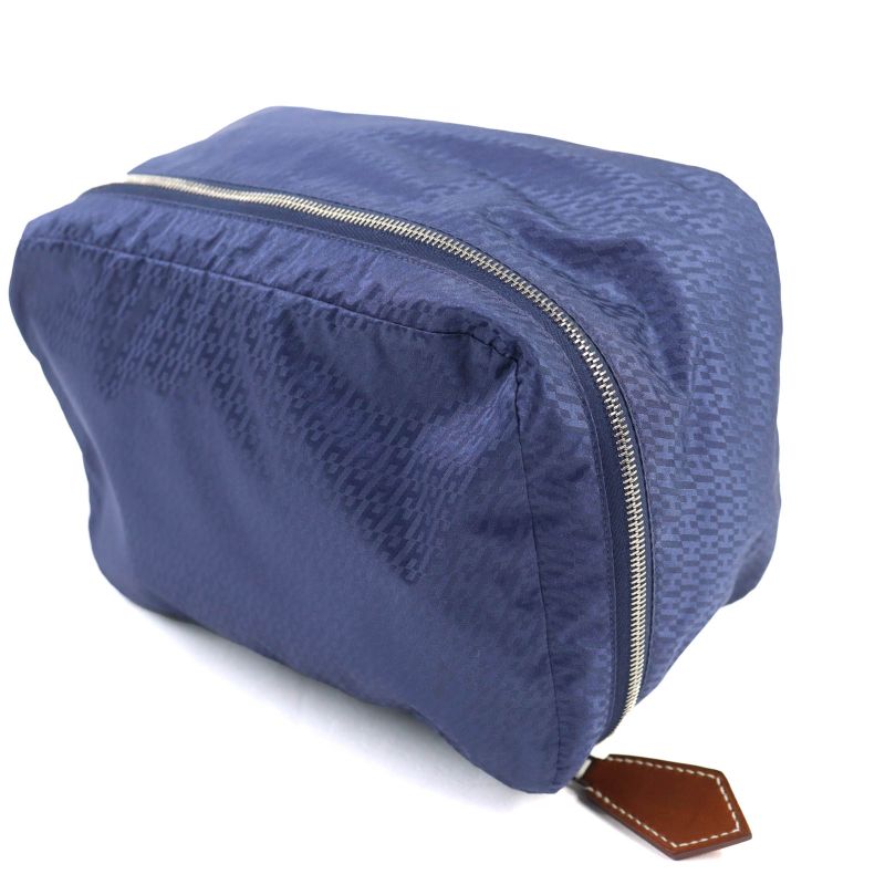 Hermes Eau De Voyage PM 100% Silk Pouch Blue Stamped B Made In France Ladies