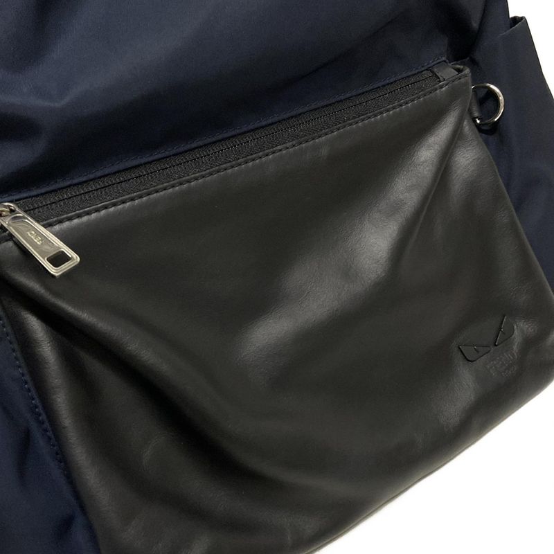 Fendi Backpack Sac Backpack/bag Bugs Eye 7vz035 Navy And Black Leather