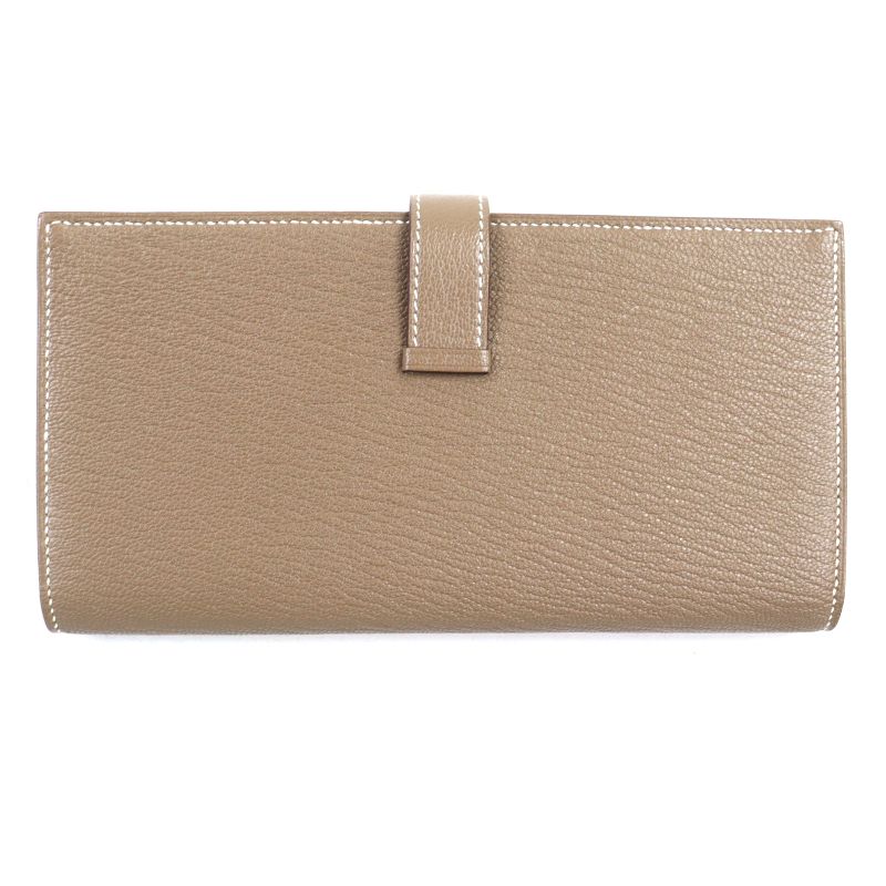 Hermes Bearn Souffle Chevre Etoupe H Logo Silver Hardware Long Wallet Engraved