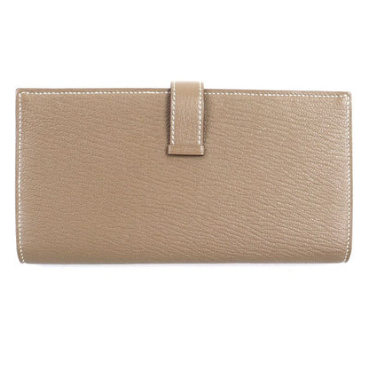 Hermes Bearn Souffle Chevre Etoupe H Logo Silver Hardware Long Wallet Engraved