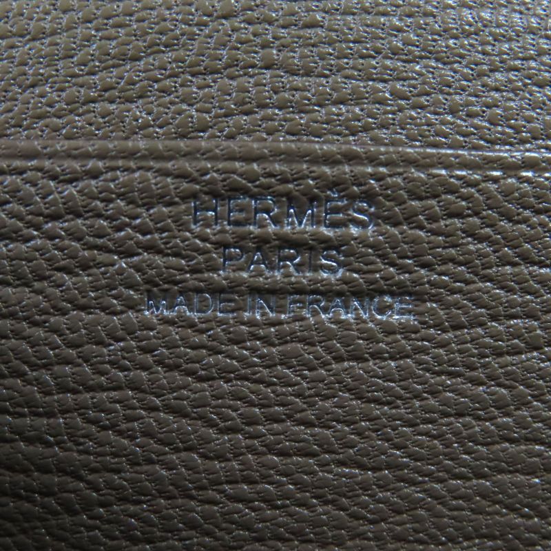 Hermes Bearn Souffle Chevre Etoupe H Logo Silver Hardware Long Wallet Engraved