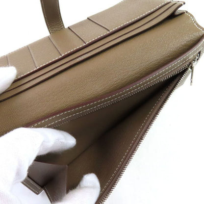 Hermes Bearn Souffle Chevre Etoupe H Logo Silver Hardware Long Wallet Engraved