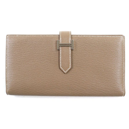 Hermes Bearn Souffle Chevre Etoupe H Logo Silver Hardware Long Wallet Engraved