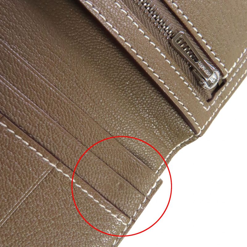 Hermes Bearn Souffle Chevre Etoupe H Logo Silver Hardware Long Wallet Engraved