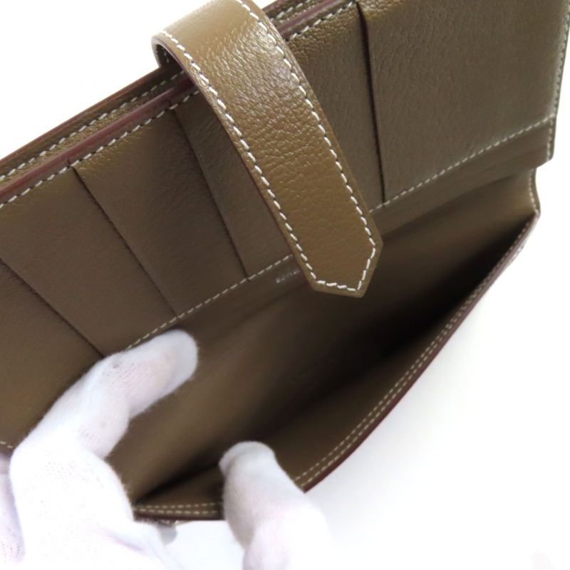 Hermes Bearn Souffle Chevre Etoupe H Logo Silver Hardware Long Wallet Engraved