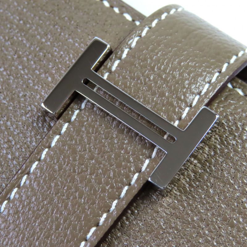 Hermes Bearn Souffle Chevre Etoupe H Logo Silver Hardware Long Wallet Engraved