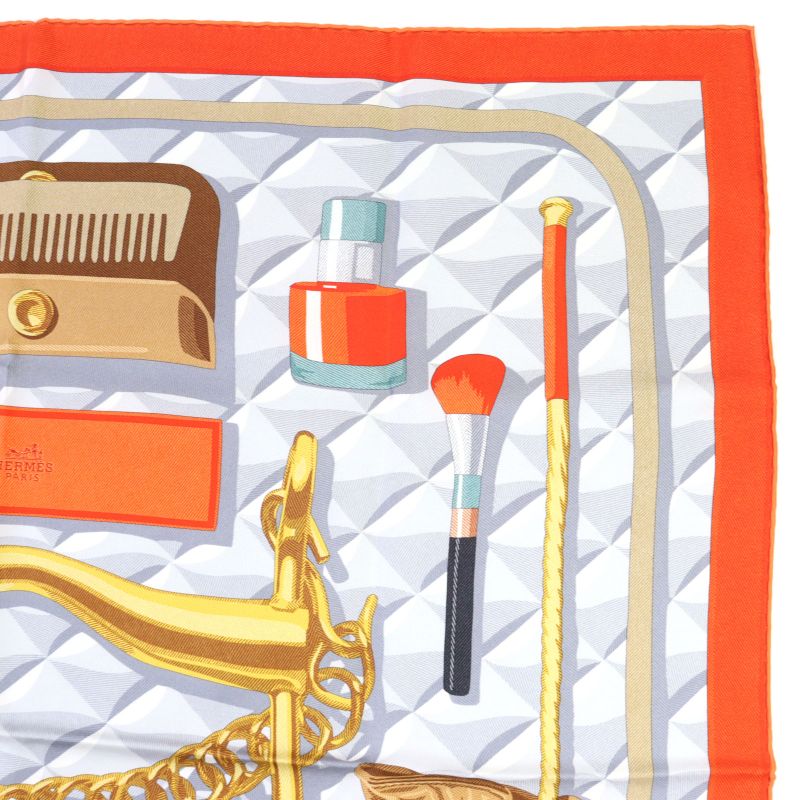 Hermes 2025 Carré 90 Botte Composée 100% Silk Vermilion / Gray / Beige Dorée