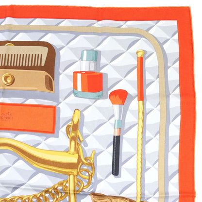 Hermes 2025 Carré 90 Botte Composée 100% Silk Vermilion / Gray / Beige Dorée