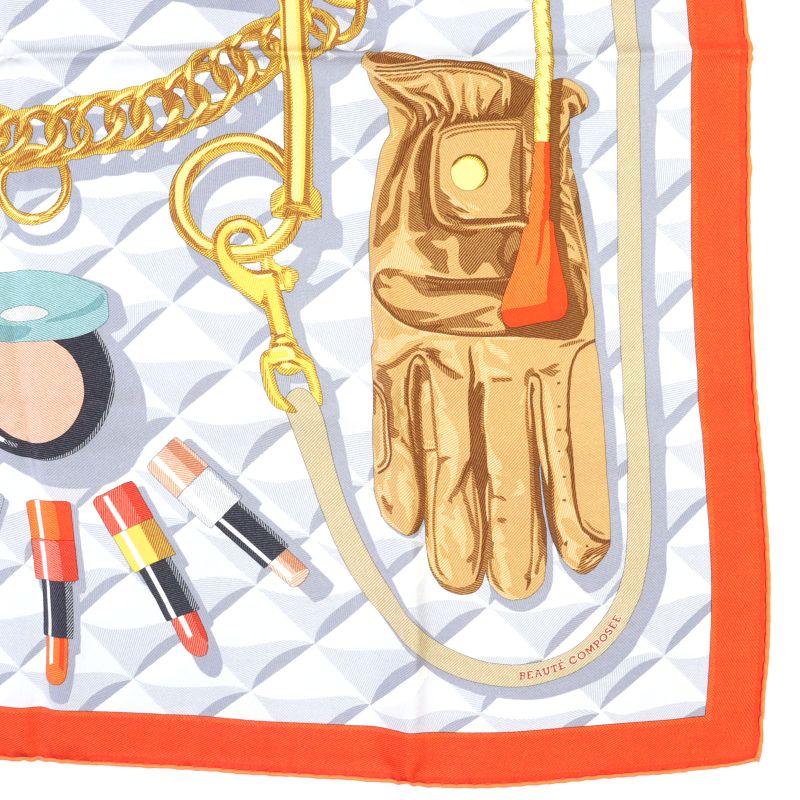 Hermes 2025 Carré 90 Botte Composée 100% Silk Vermilion / Gray / Beige Dorée