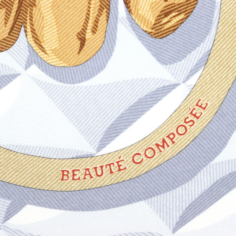 Hermes 2025 Carré 90 Botte Composée 100% Silk Vermilion / Gray / Beige Dorée