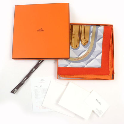 Hermes 2025 Carré 90 Botte Composée 100% Silk Vermilion / Gray / Beige Dorée