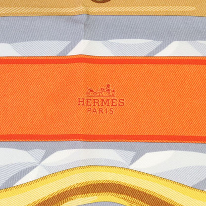 Hermes 2025 Carré 90 Botte Composée 100% Silk Vermilion / Gray / Beige Dorée