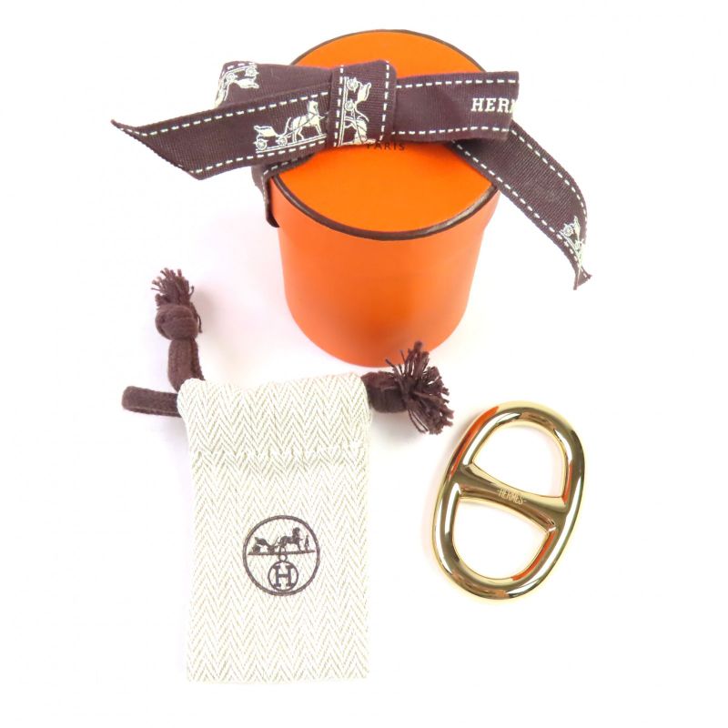 Hermes Chaine D'ancre Scarf Ring Fashion Accessories Gold With Box And Storage