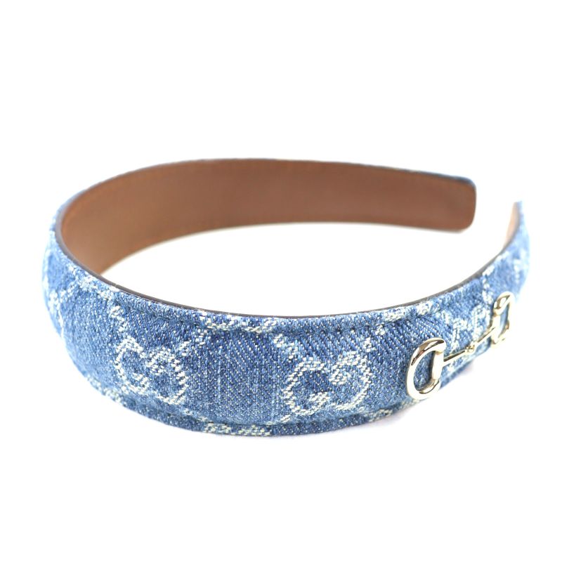 Gucci 836228 Leather Usage GG Denim Horsebit Headband Hair Accessory Indigo