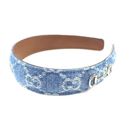 Gucci 836228 Leather Usage GG Denim Horsebit Headband Hair Accessory Indigo