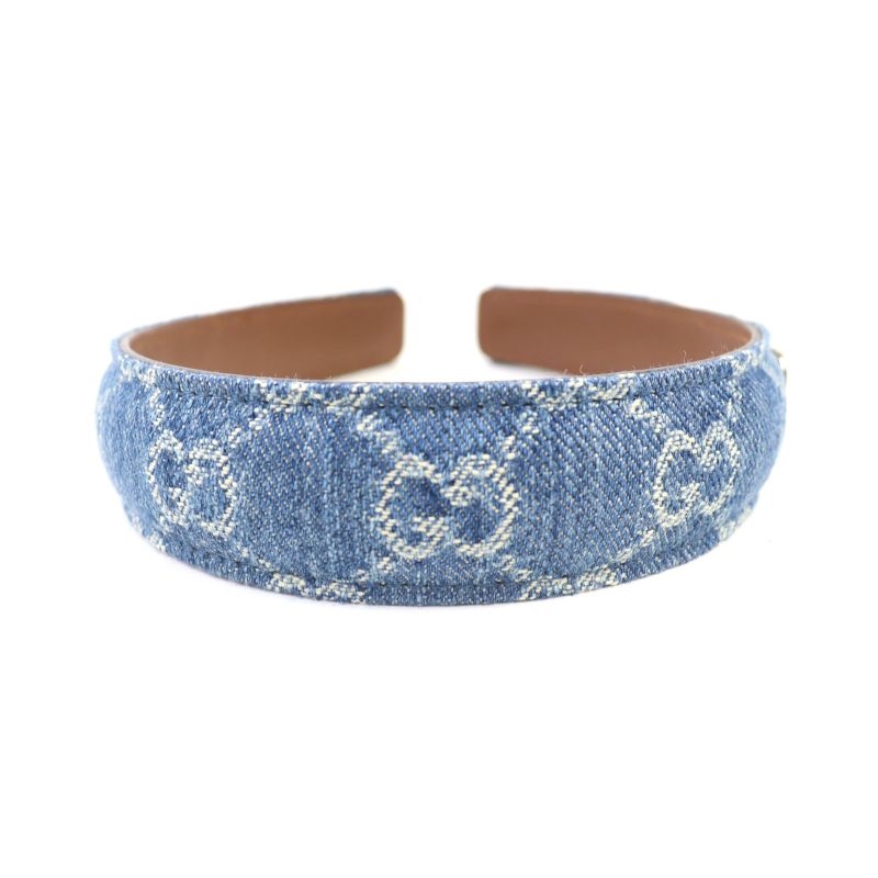 Gucci 836228 Leather Usage GG Denim Horsebit Headband Hair Accessory Indigo