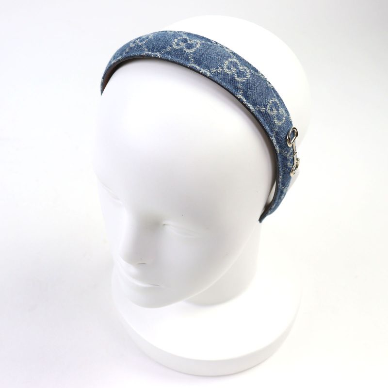Gucci 836228 Leather Usage GG Denim Horsebit Headband Hair Accessory Indigo