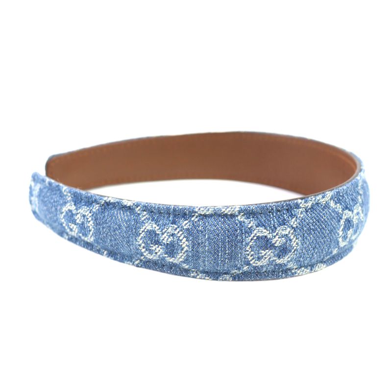 Gucci 836228 Leather Usage GG Denim Horsebit Headband Hair Accessory Indigo