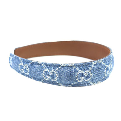 Gucci 836228 Leather Usage GG Denim Horsebit Headband Hair Accessory Indigo