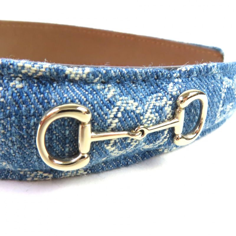 Gucci 836228 Leather Usage GG Denim Horsebit Headband Hair Accessory Indigo