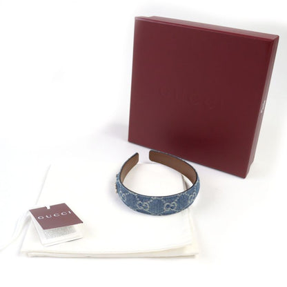 Gucci 836228 Leather Usage GG Denim Horsebit Headband Hair Accessory Indigo