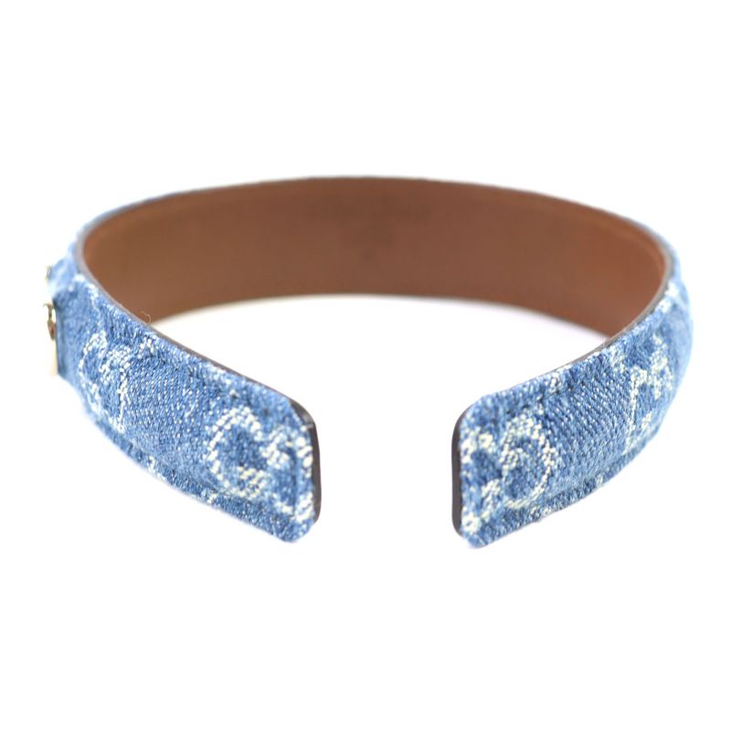 Gucci 836228 Leather Usage GG Denim Horsebit Headband Hair Accessory Indigo