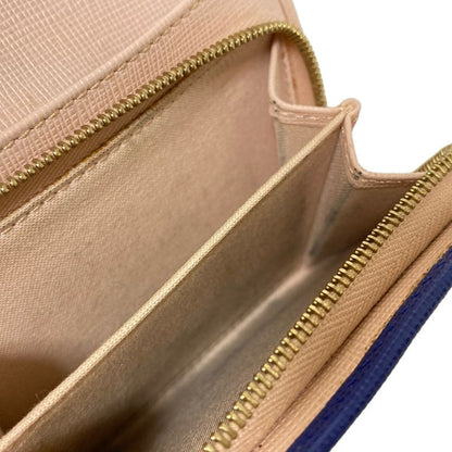 Fendi Bifold Wallet Cles Jons 8m0339 Blue And Pink Beige L-shaped Zipper Leather