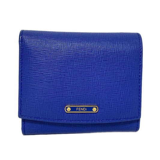Fendi Bifold Wallet Cles Jons 8m0339 Blue And Pink Beige L-shaped Zipper Leather