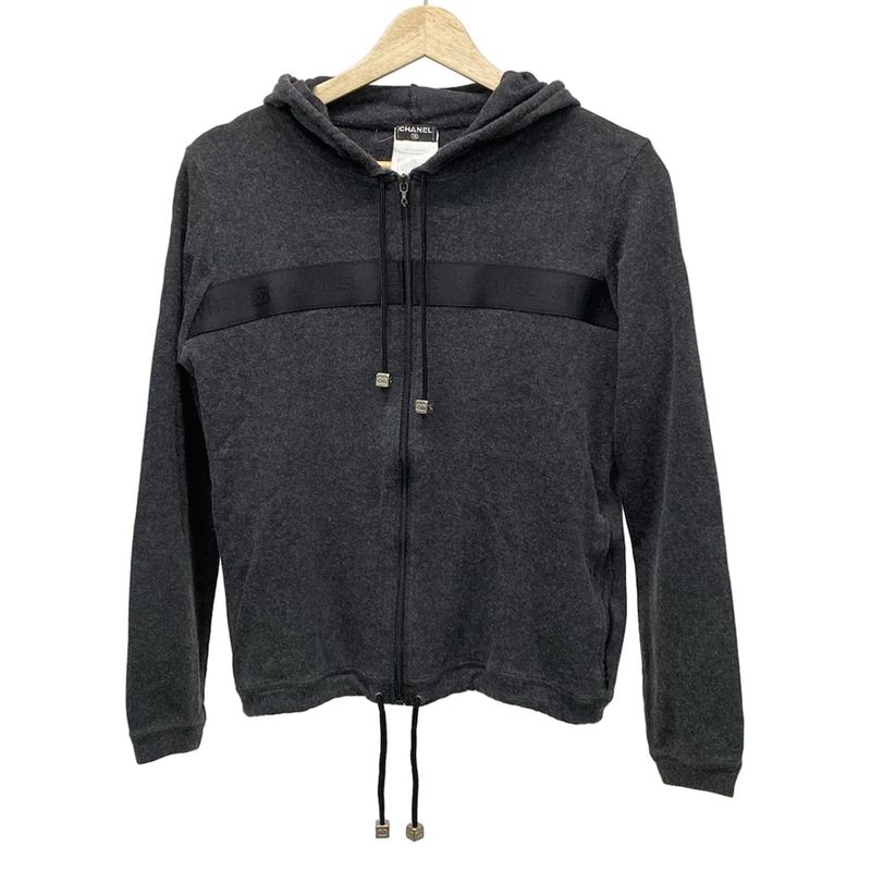 Chanel Hoodie Size 38 M Women - P19776 Gray And Black Long Sleeves/zip Up