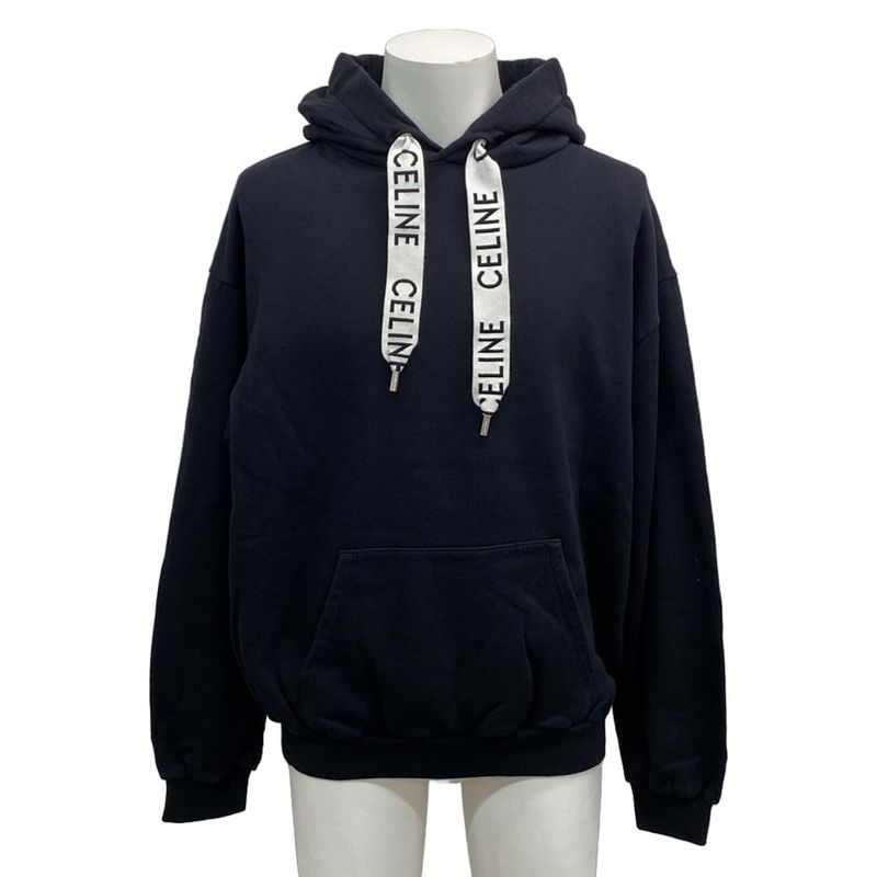 Celine Hoodie Size L Men's Loose Sweatshirt 2y468670q Black Long Sleeves Cotton