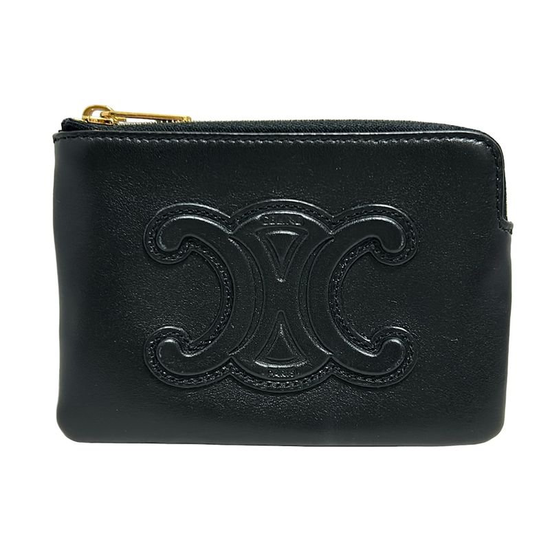 Celine Coin Case - Black Triomphe Leather