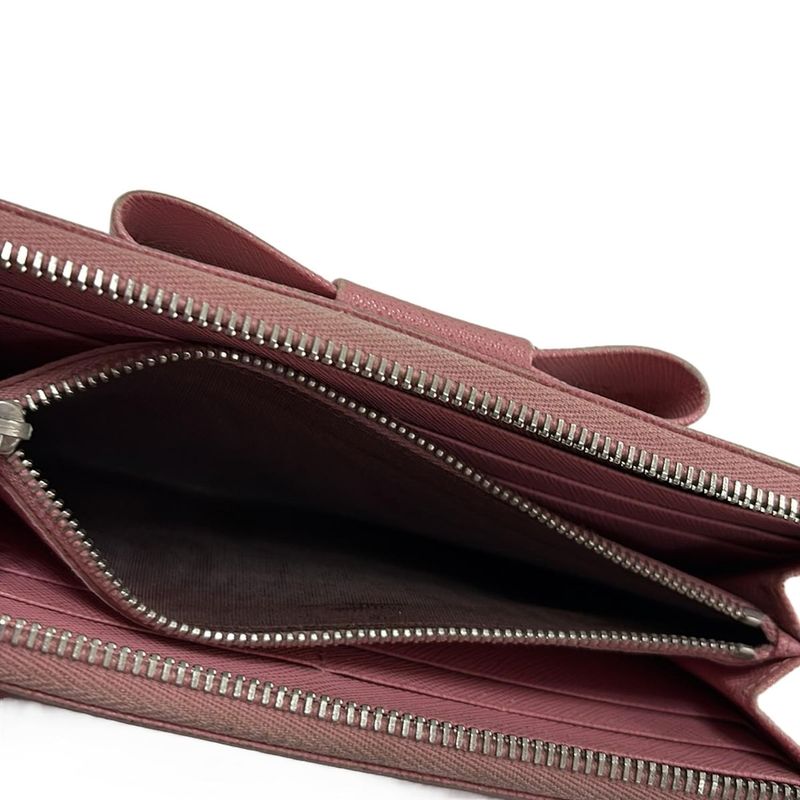 Prada Long Wallet - Pink L Shaped Zipper With Ribbon Leather