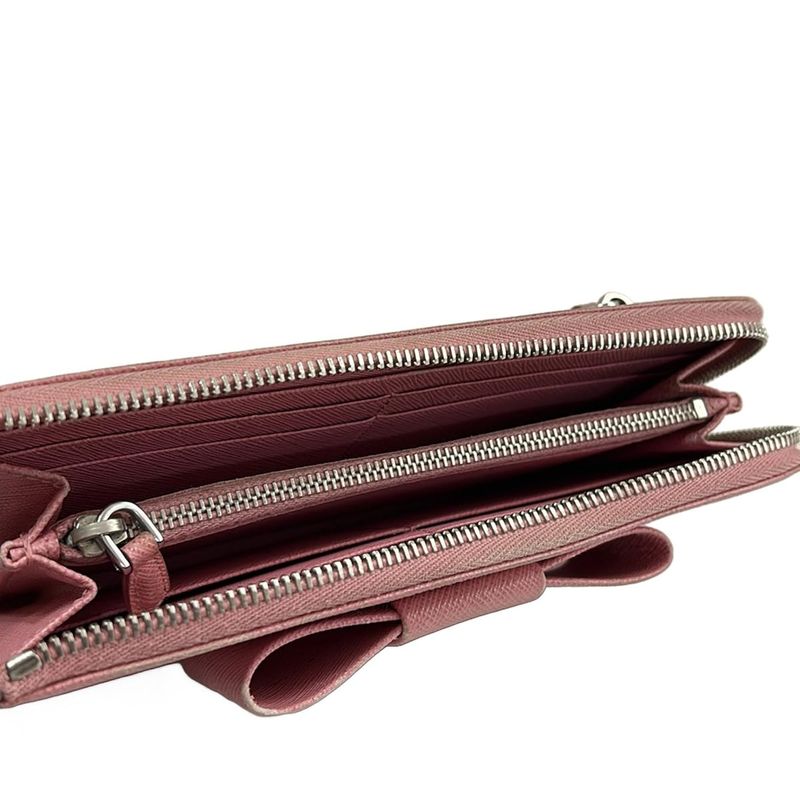 Prada Long Wallet - Pink L Shaped Zipper With Ribbon Leather