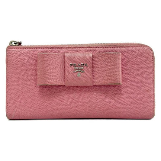 Prada Long Wallet - Pink L Shaped Zipper With Ribbon Leather